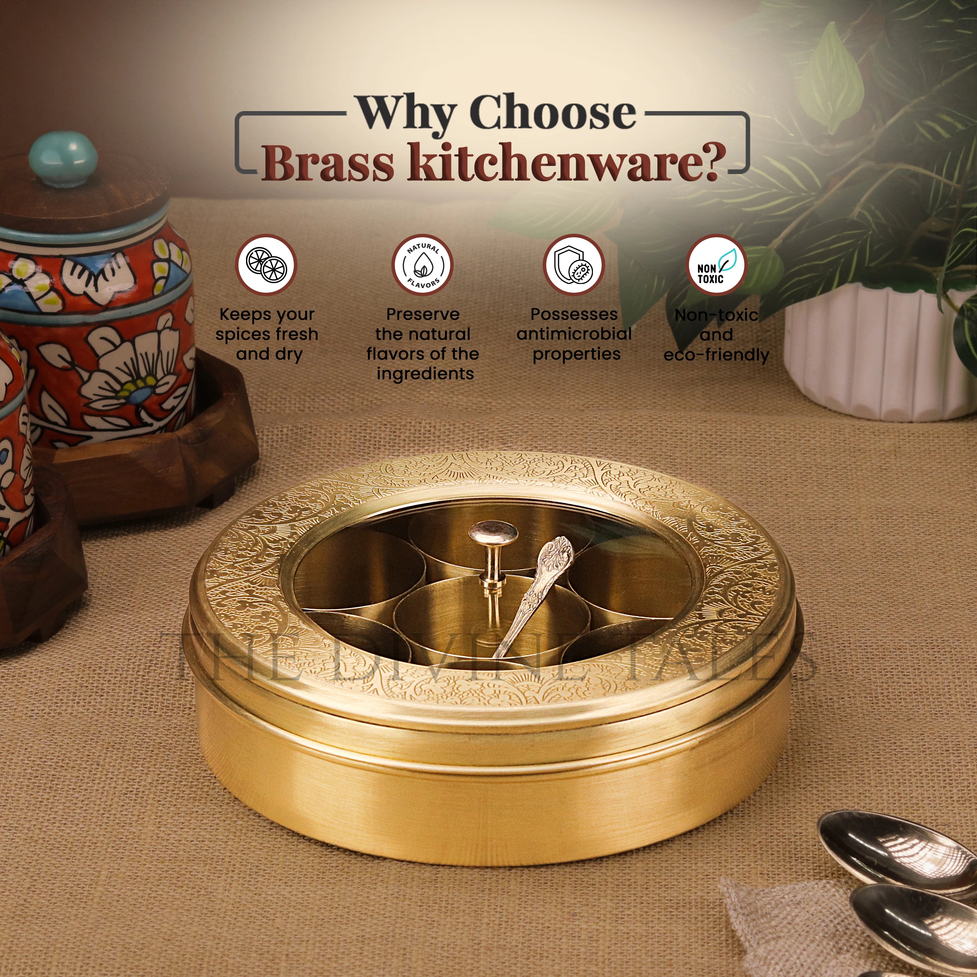 Brass Masala Box with See-through Lid