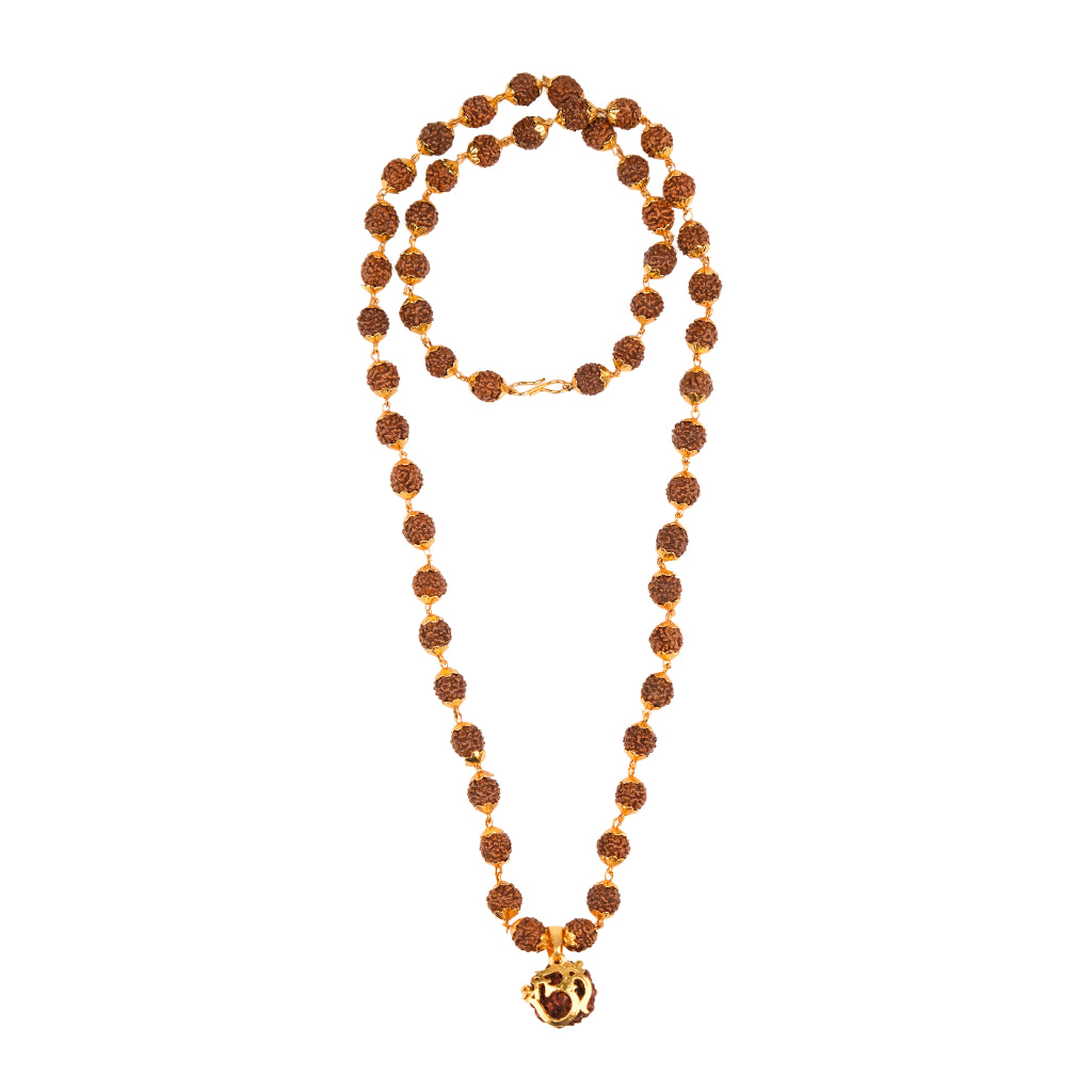 Divine Rudraksha Golden Cap Mala – Single Bead Spiritual Necklace