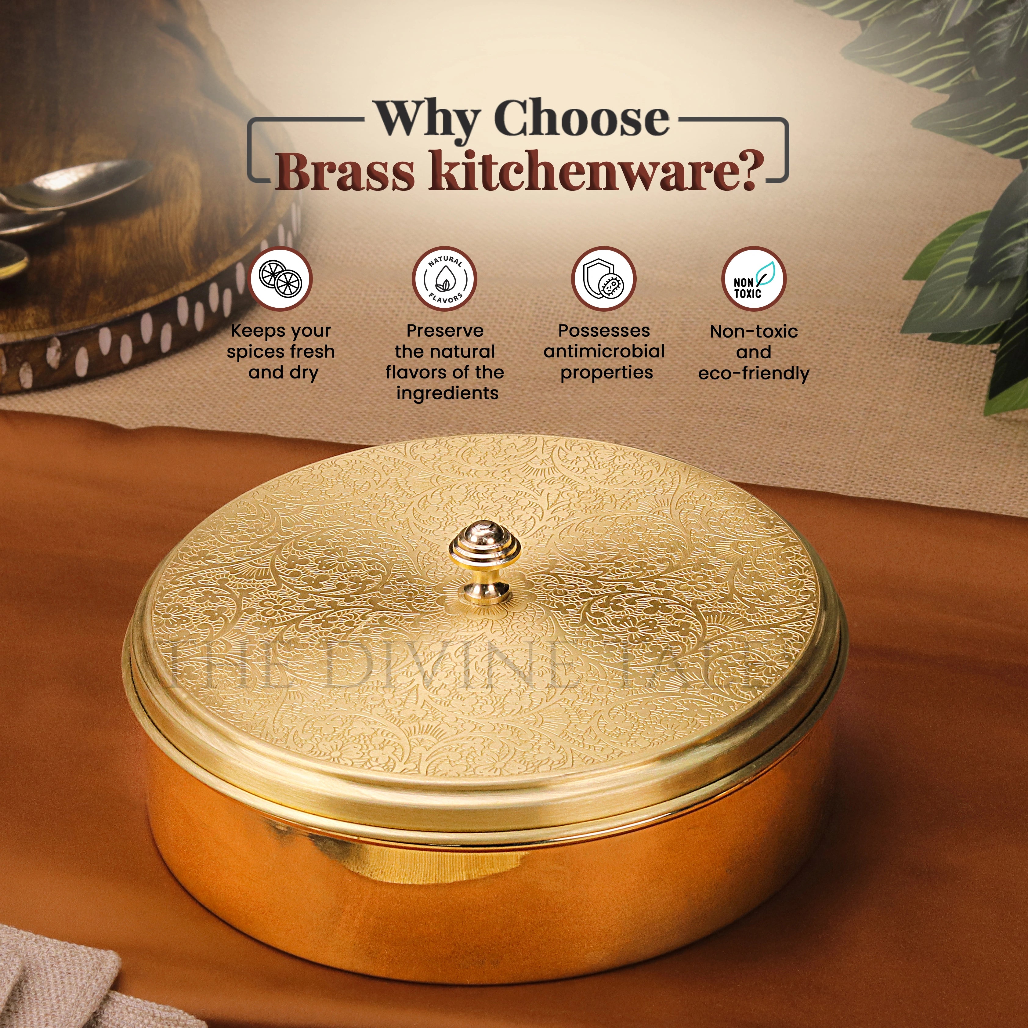 Brass Spice Box with Spoon