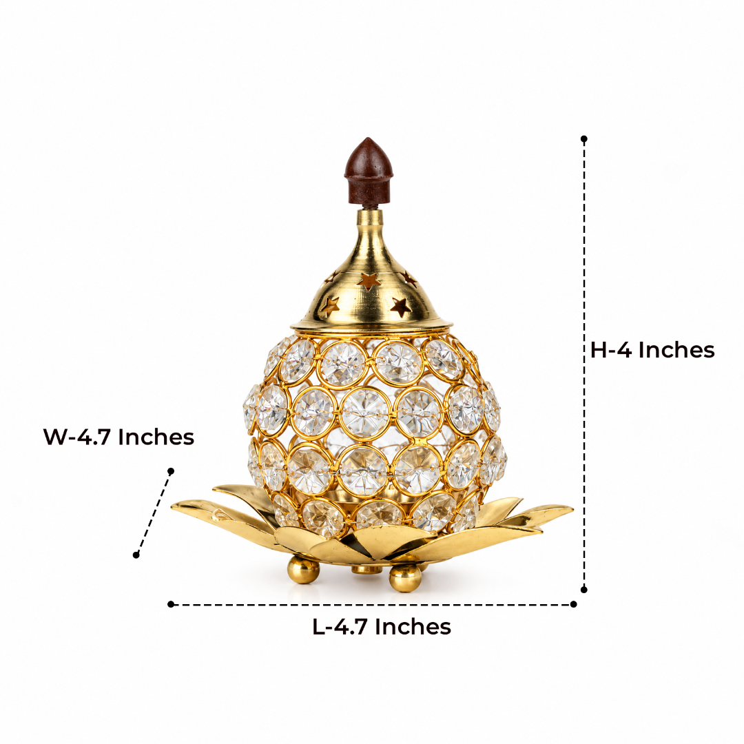 Brass Bowl Crystal Diya with Kamal Base