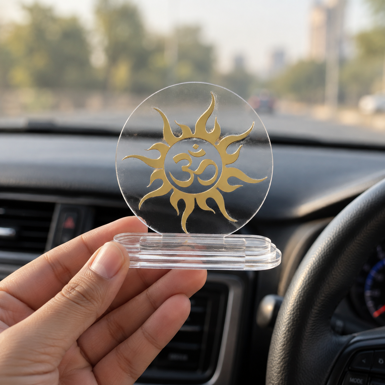 Om Tejas Acrylic Car Dashboard