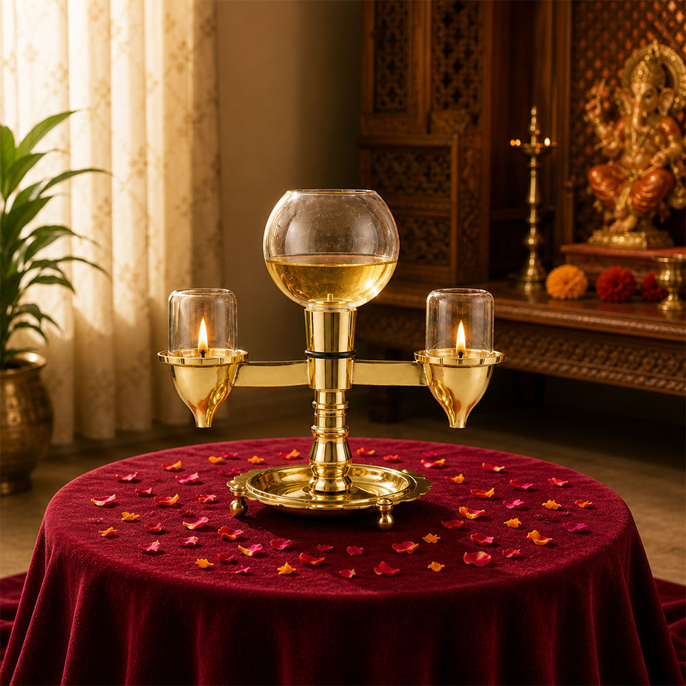 Two-Sided Brass Akhand Diya