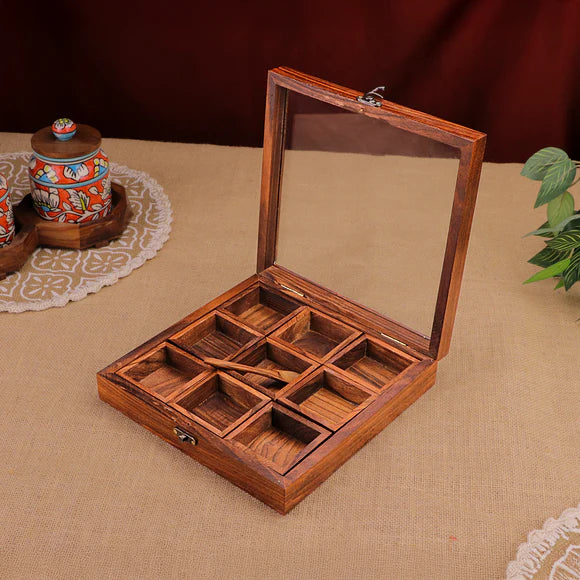 Wooden Spice Box with Spoon