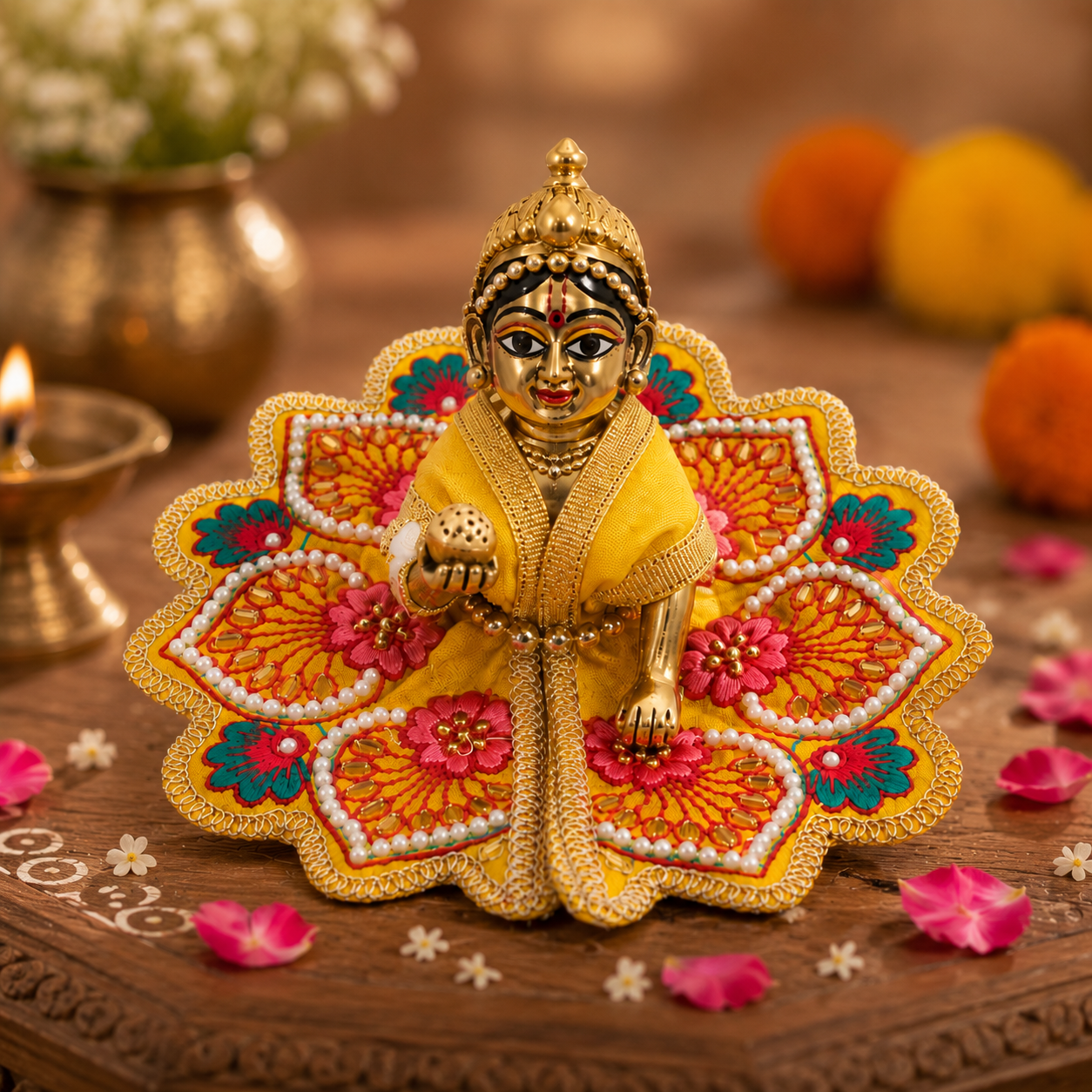 Floral Yellow Laddu Gopal Dress