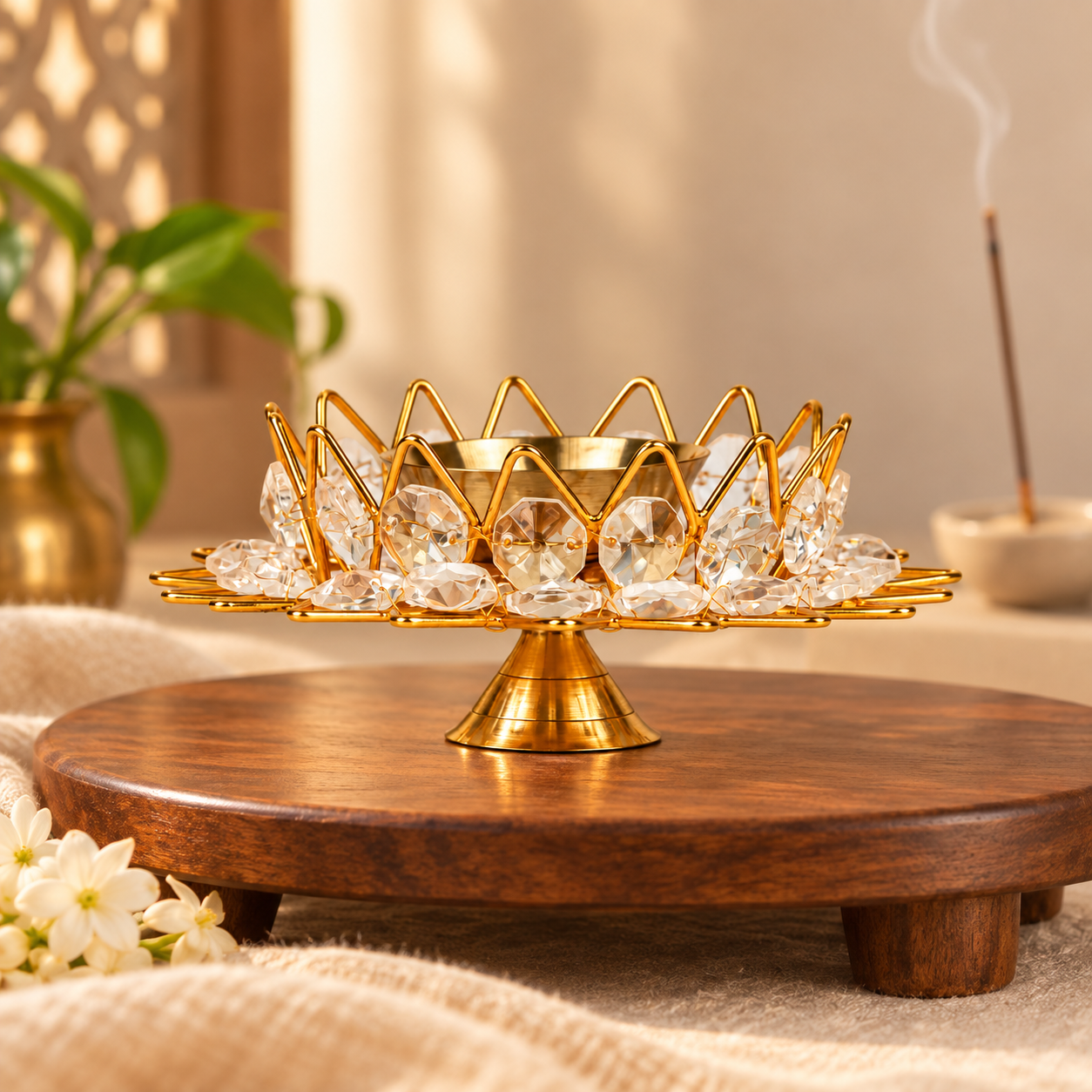Brass Kamal Crystal Diya