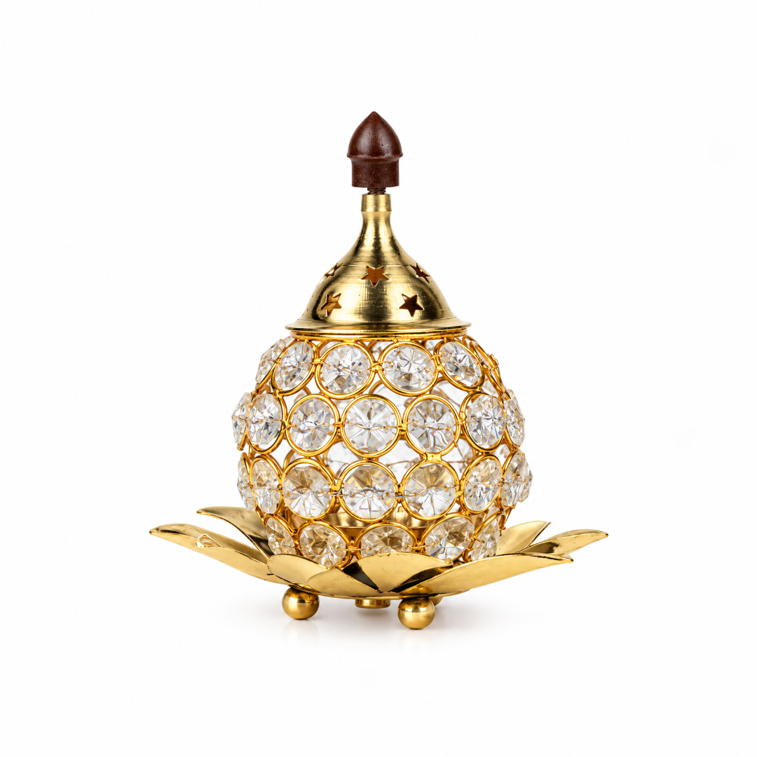 Brass Bowl Crystal Diya with Kamal Base