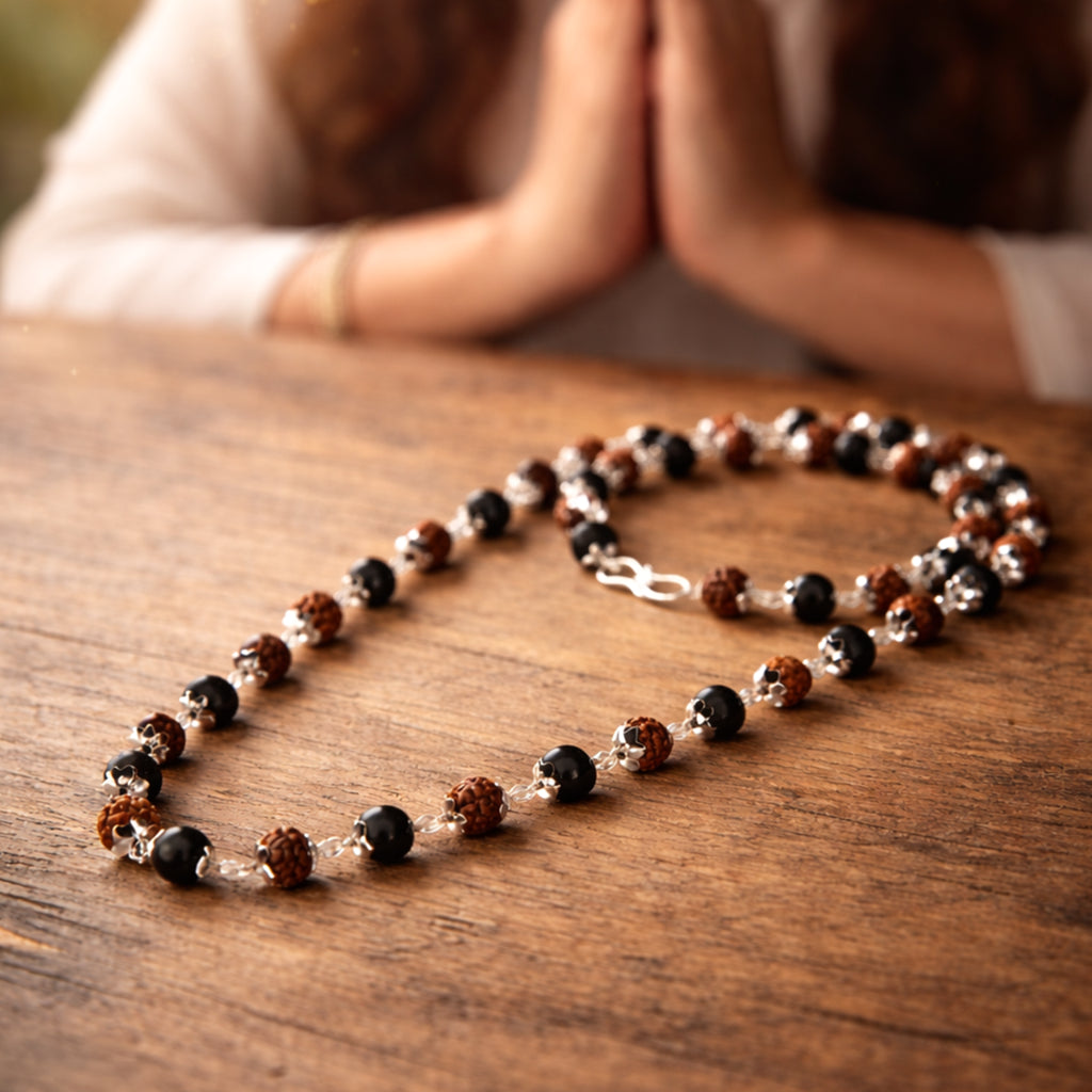 Shiv Shakti Karungali & Rudraksha Cap Mala – Balance & Protection Necklace