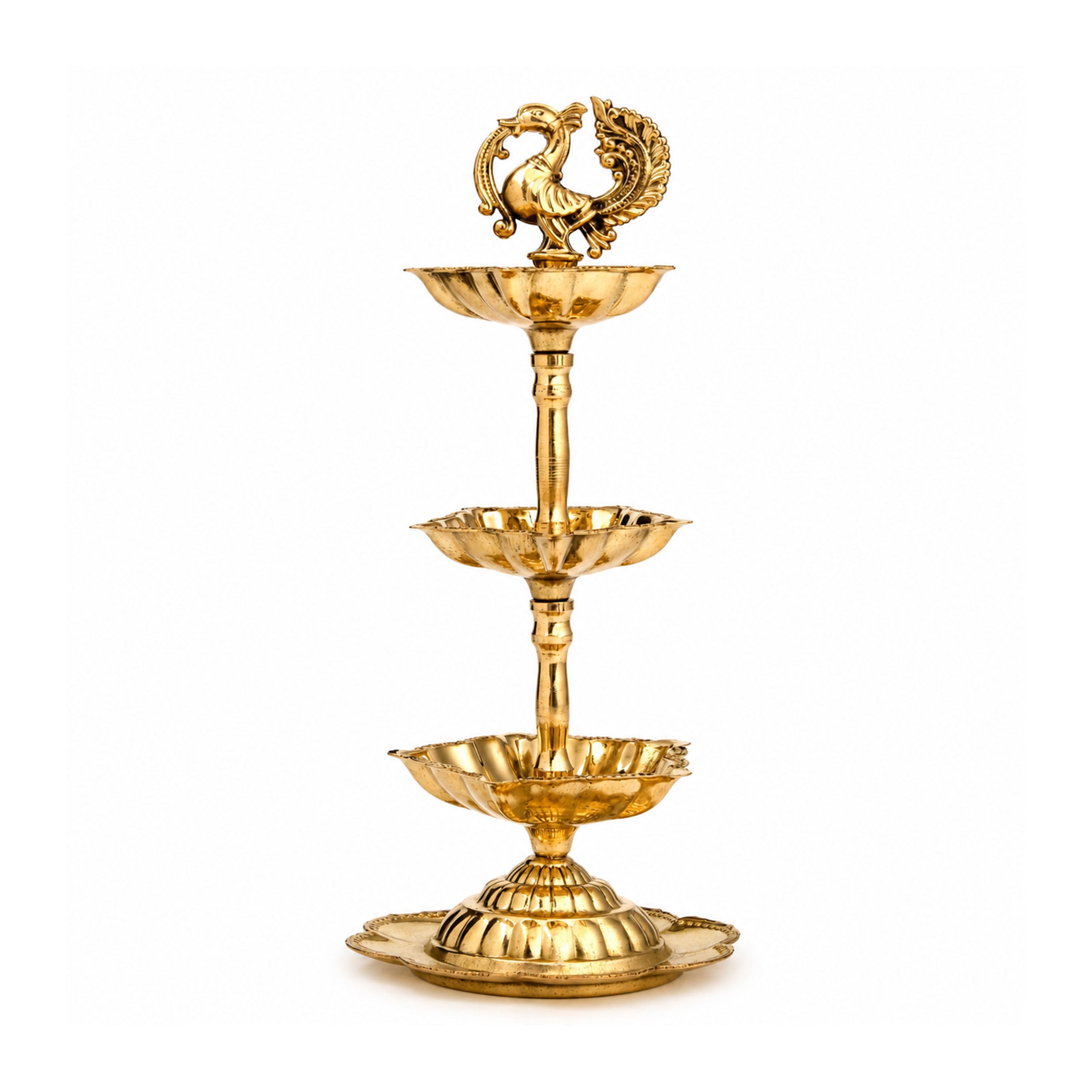 3-tier Brass Peacock Oil Lamp