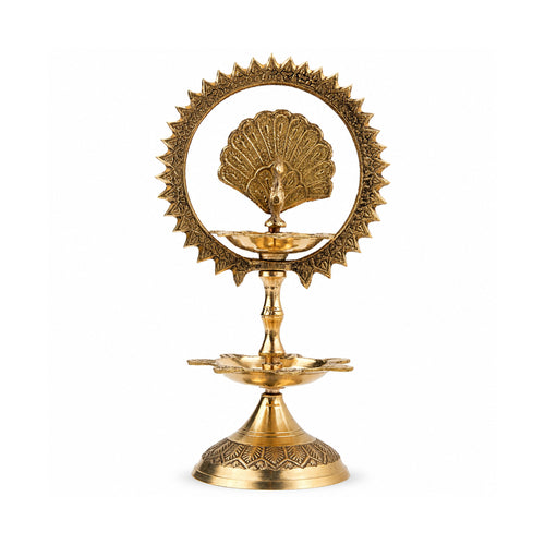 Handcrafted Pure Brass Peacock Two-Lamp Diya