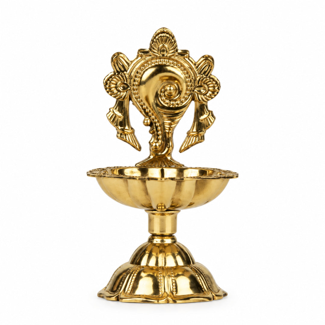 Brass Shankh Diya With Base