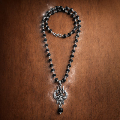 Mahadev Trishul Karungali Cap Mala – Divine Protection Necklace (Small Bead)