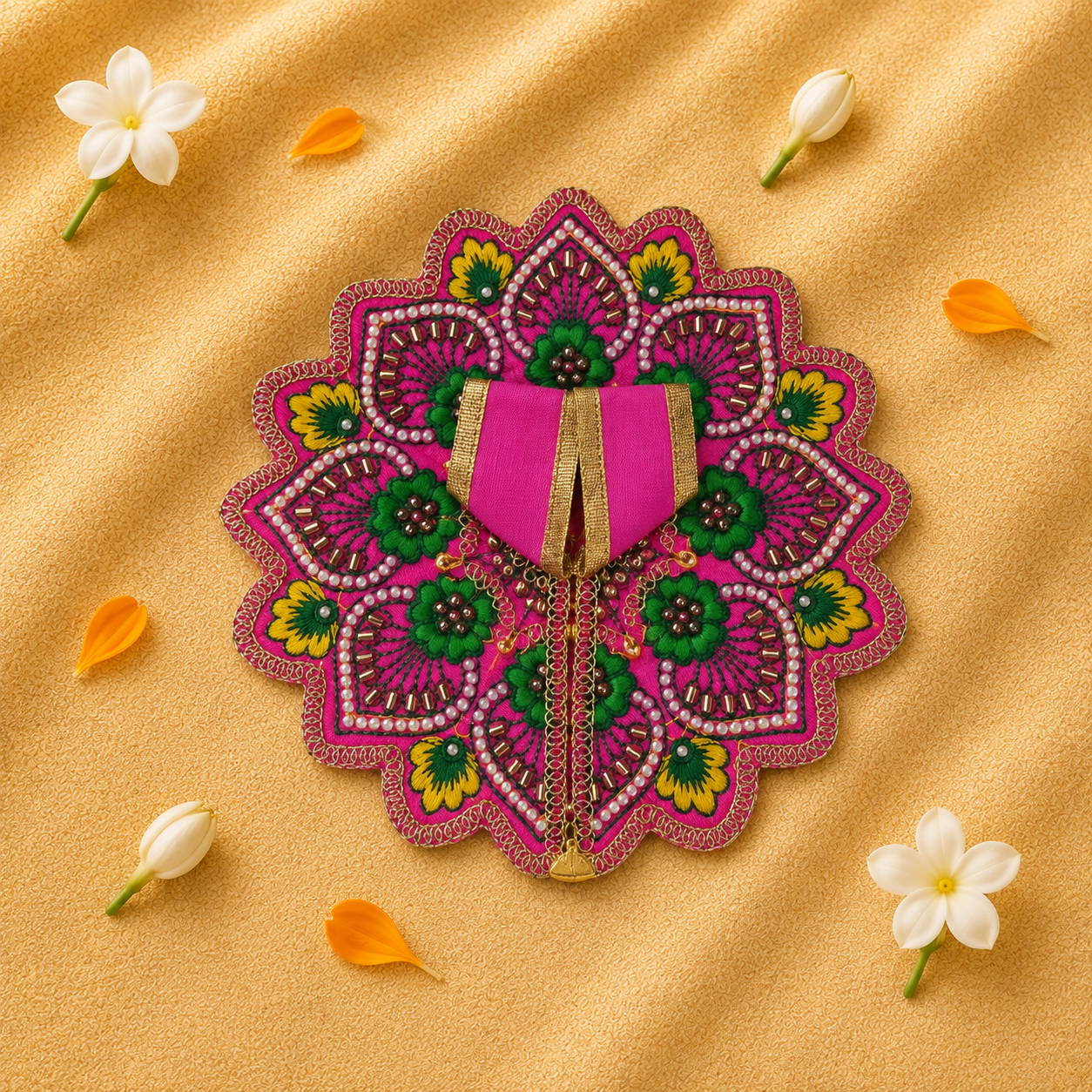 Floral Pink-Yellow Laddu Gopal Dress