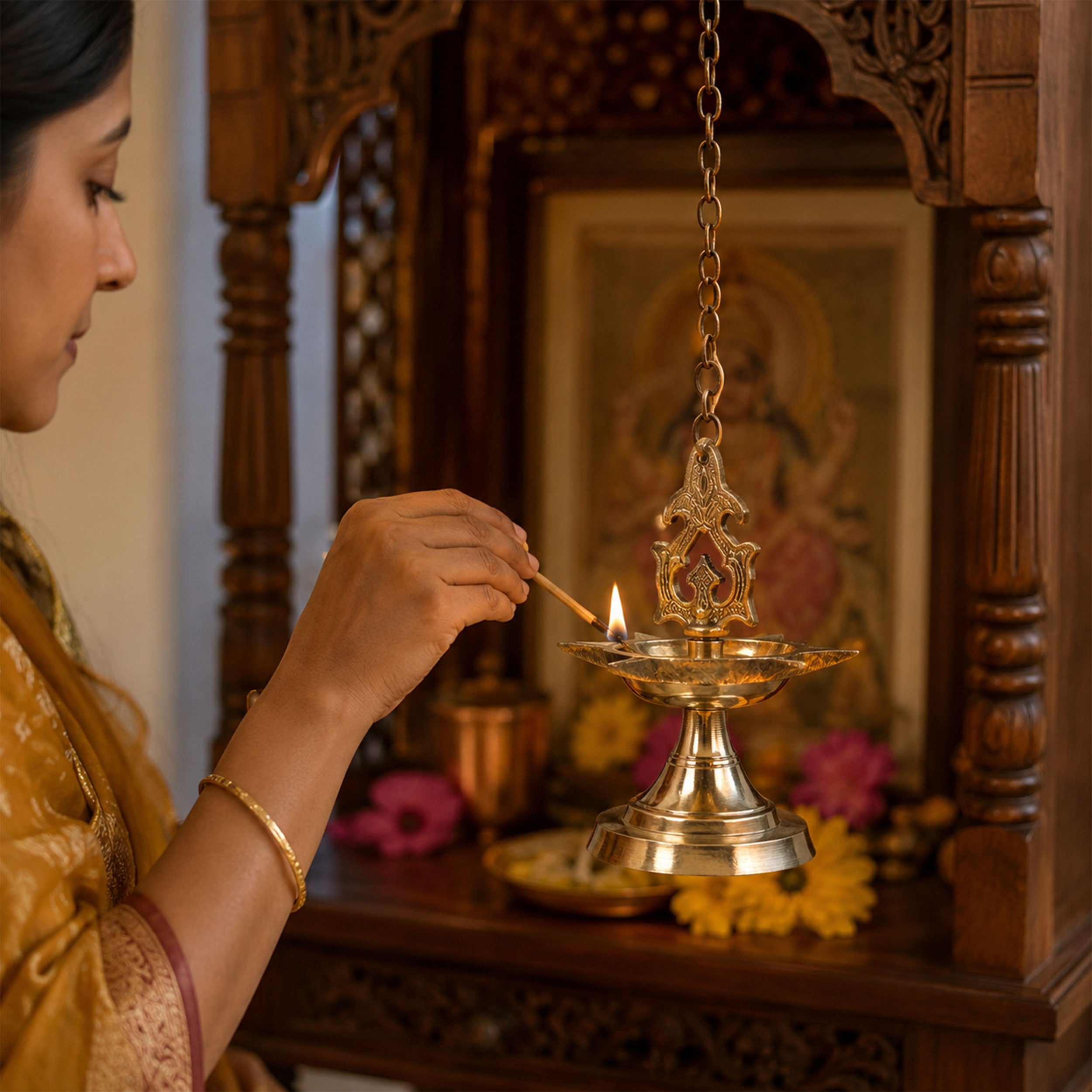 Handcrafted Brass Lamandeep Oil Lamp- Duo Set
