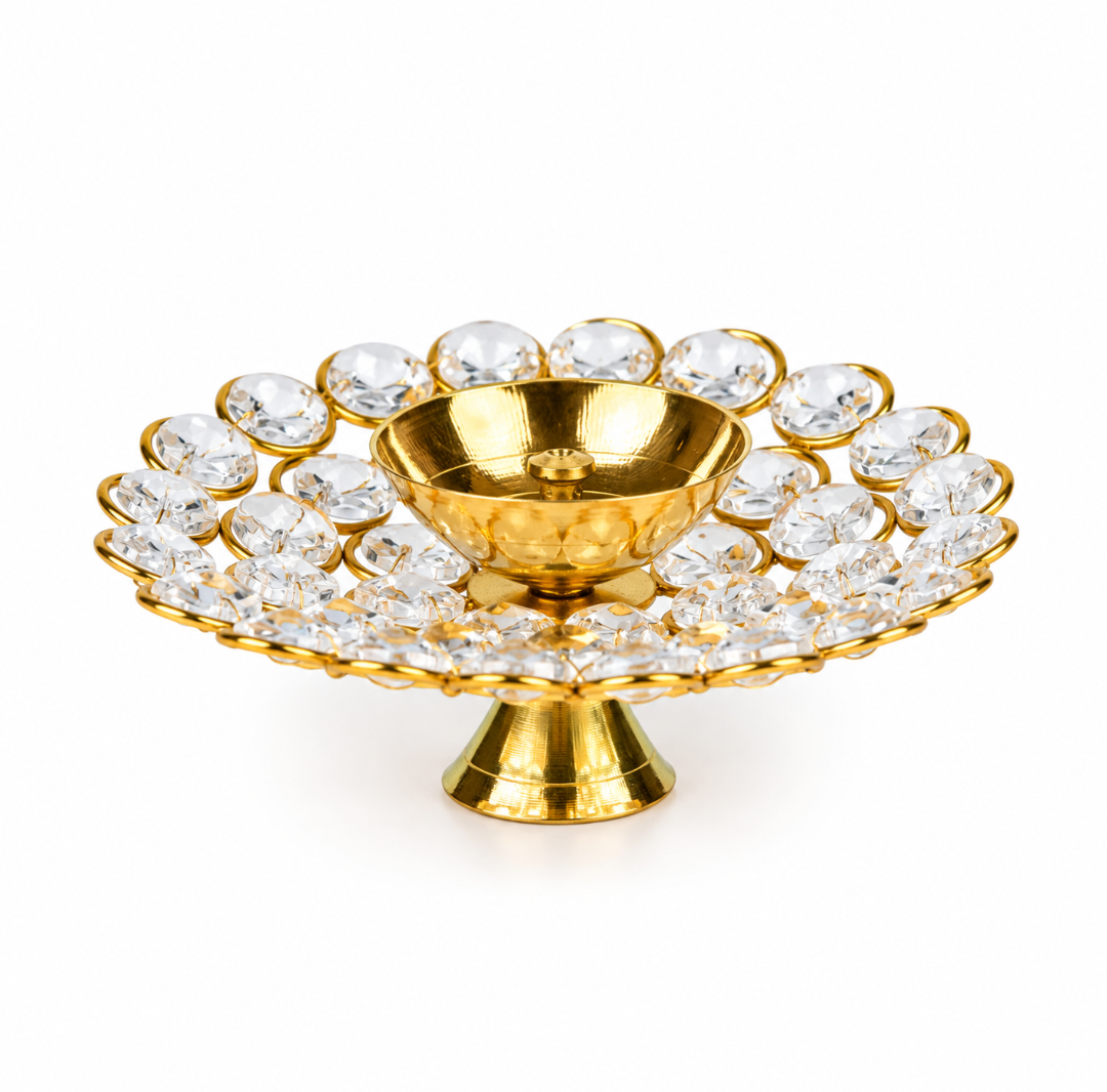 Brass Round Crystal Diya
