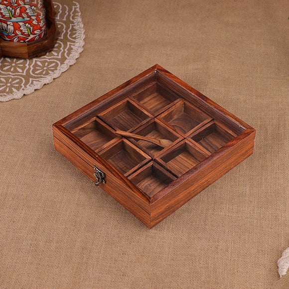 Wooden Spice Box with Spoon