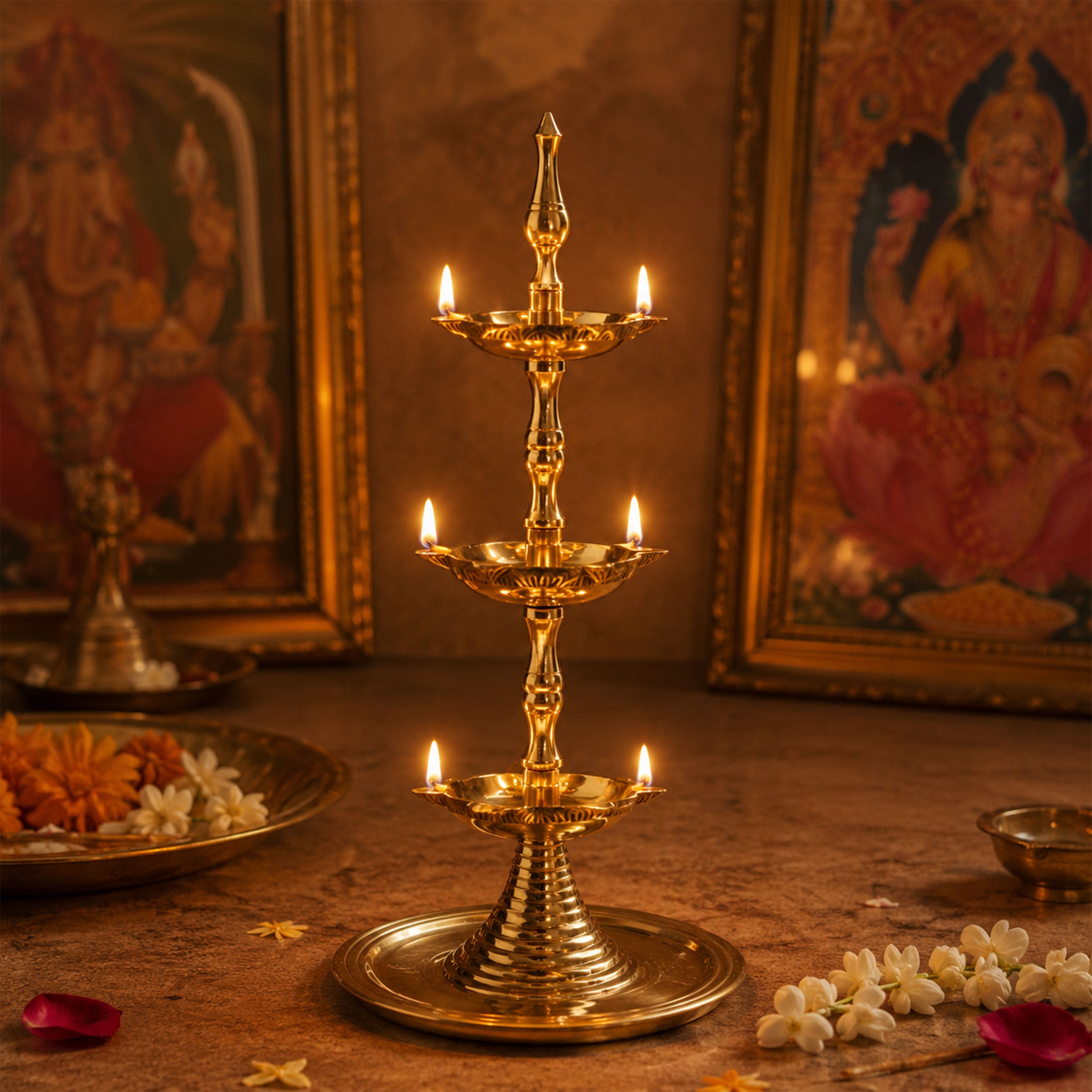 Brass 3- Layer Kerala Diya