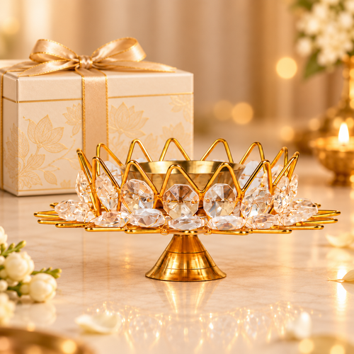 Brass Kamal Crystal Diya