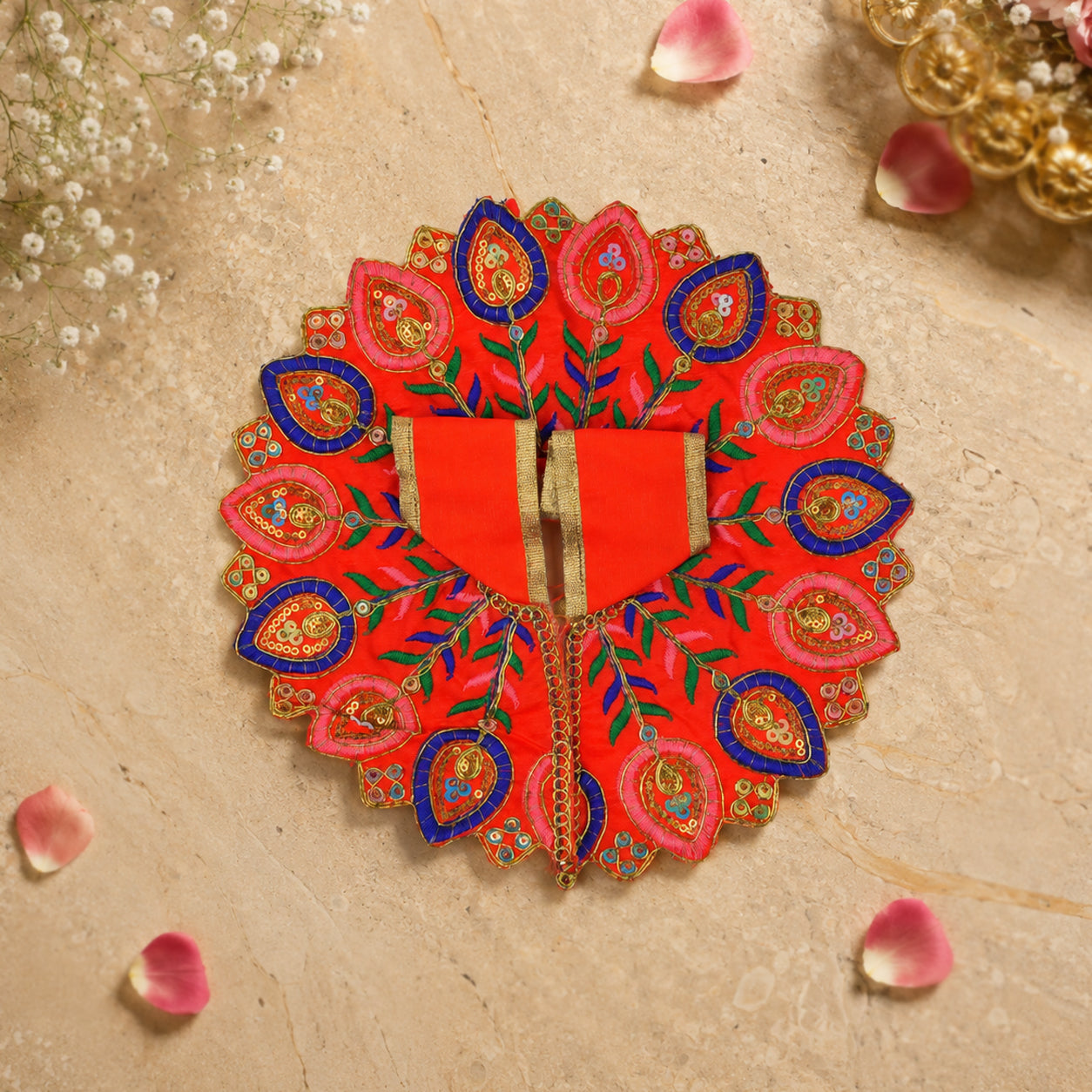 Floral Orange-Blue Laddu Gopal Dress
