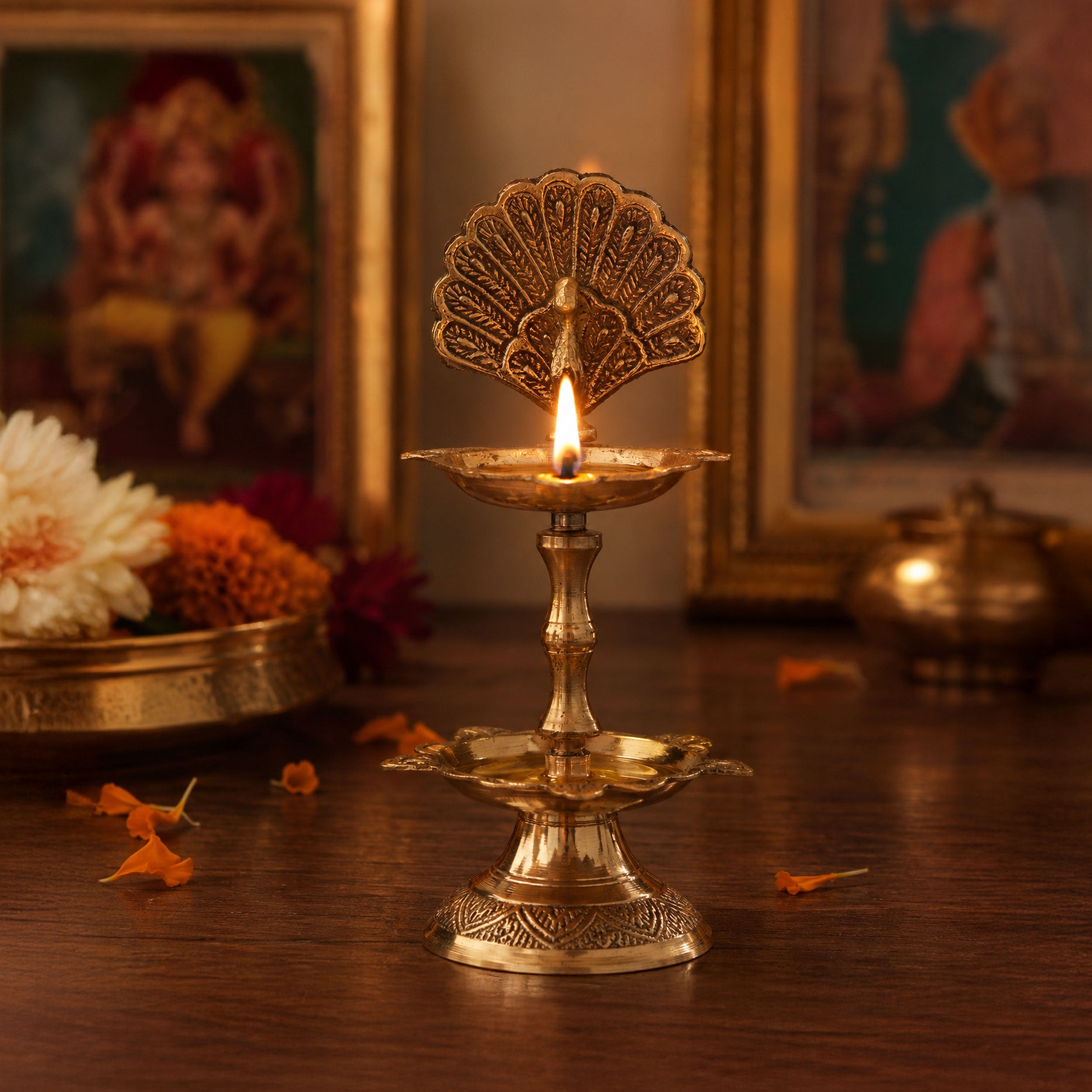 Traditional Brass Peacock Diya