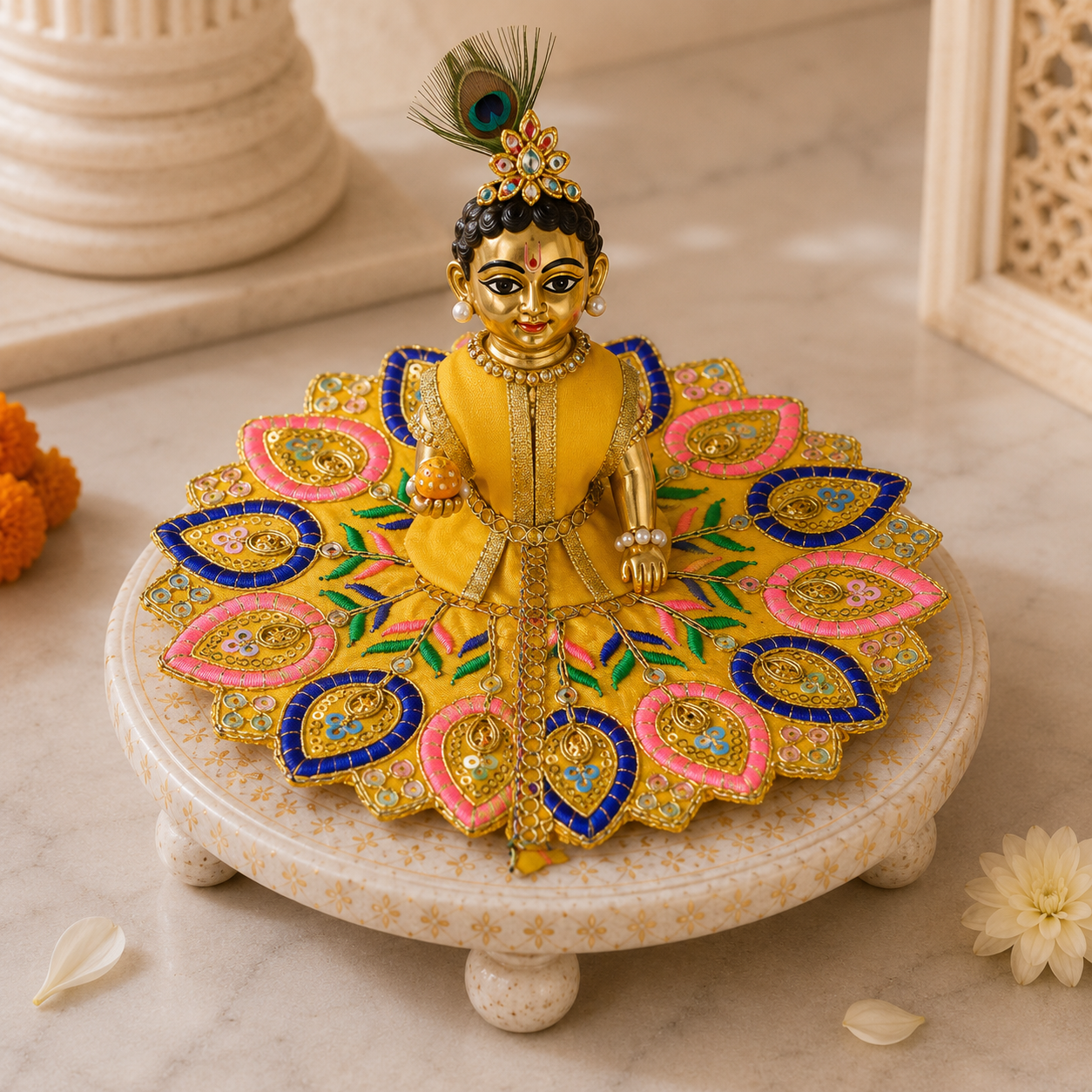 Floral Yellow-Blue Laddu Gopal Dress