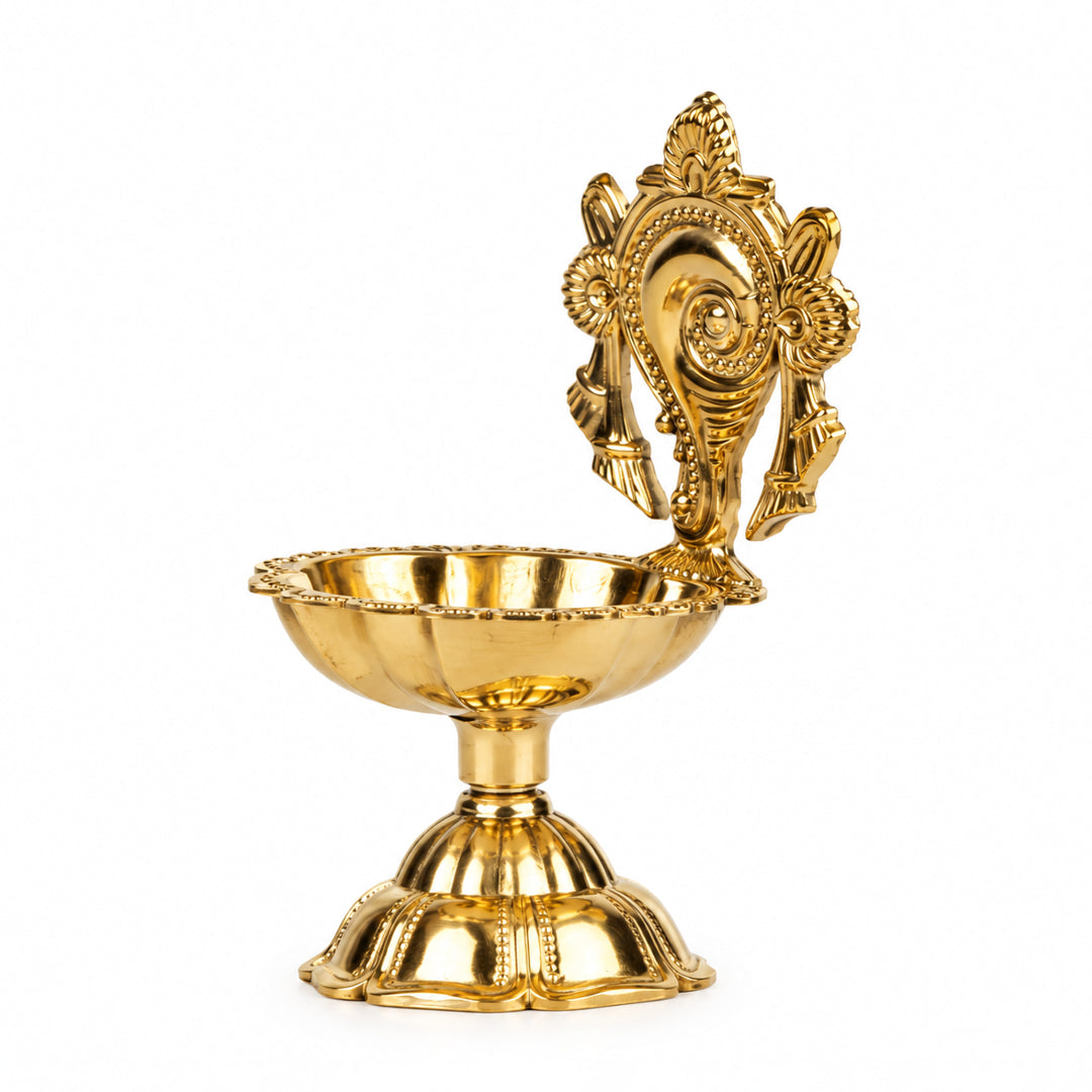 Brass Shankh Diya With Base