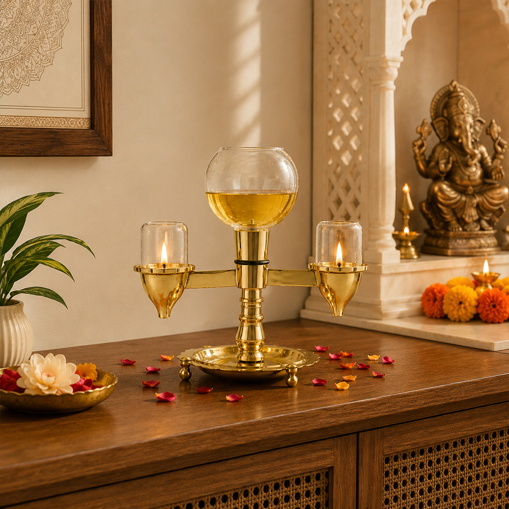 Two-Sided Brass Akhand Diya