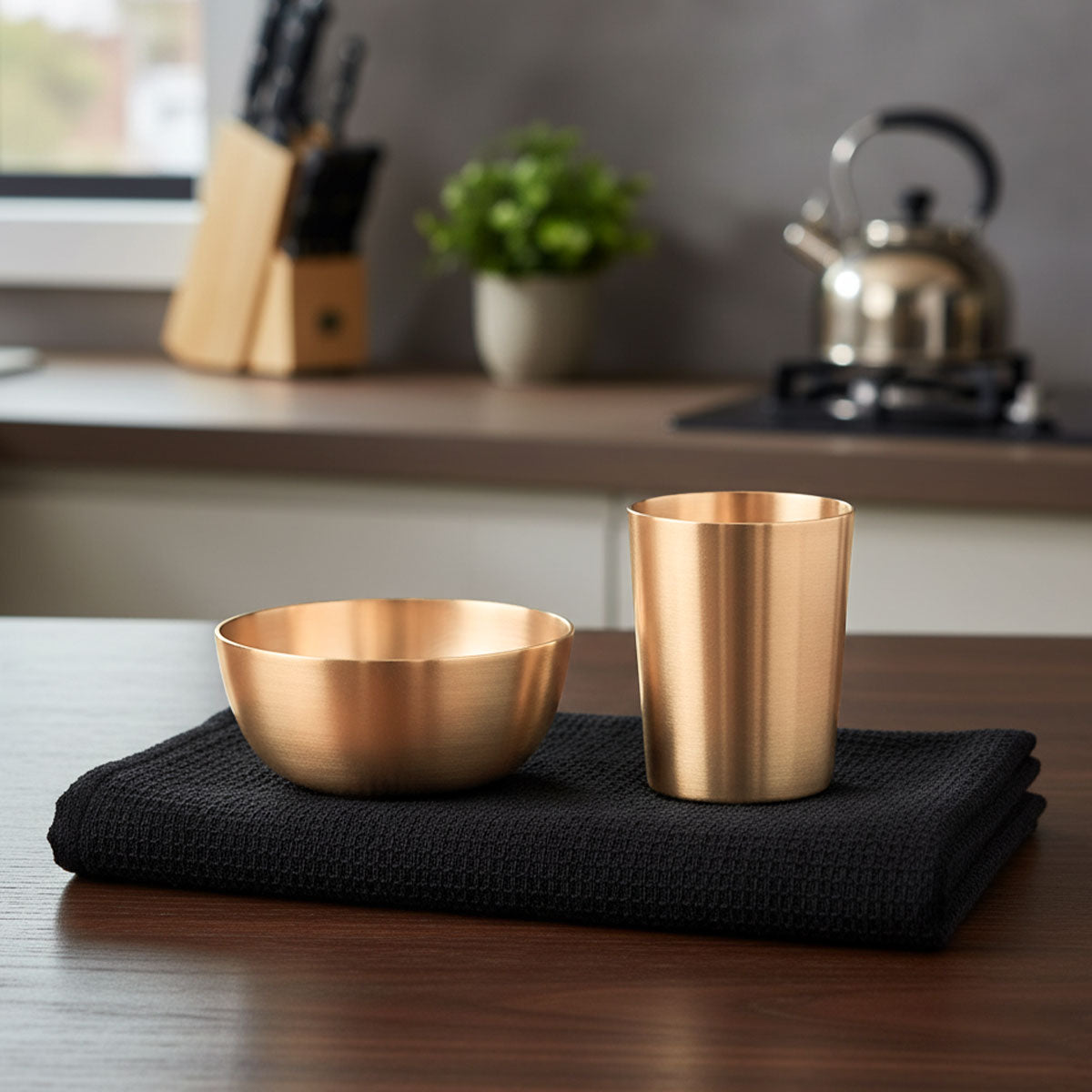 Kansa Thali Set | 6 Pieces Set | Mate 11 Inch Width 1 Thali, 2 Bowls, 1 Halwa bowl, 1 Glass, 1 Spoon | | Boost Immunity