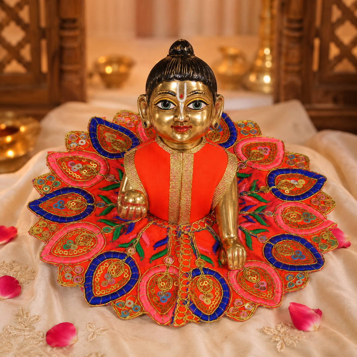 Floral Orange-Blue Laddu Gopal Dress