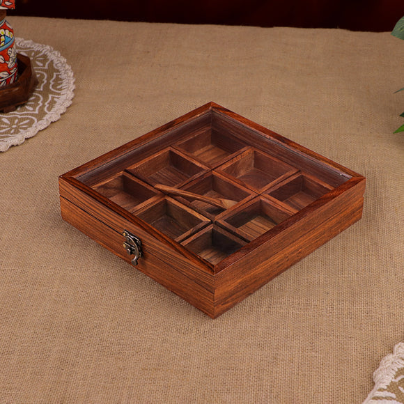 Wooden Spice Box with Spoon