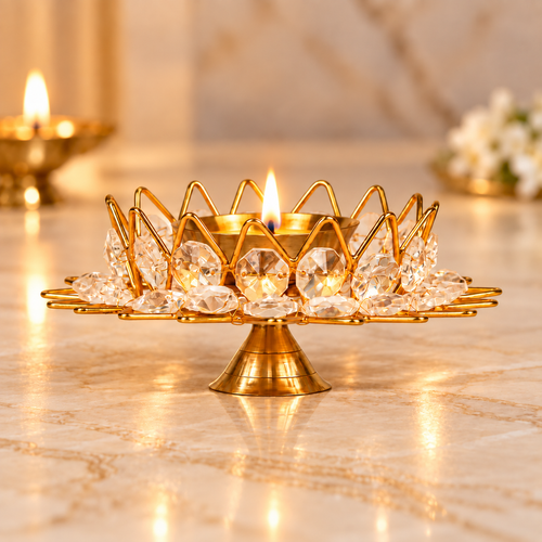 Brass Kamal Crystal Diya