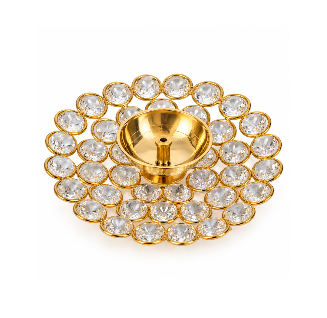 Brass Round Crystal Diya