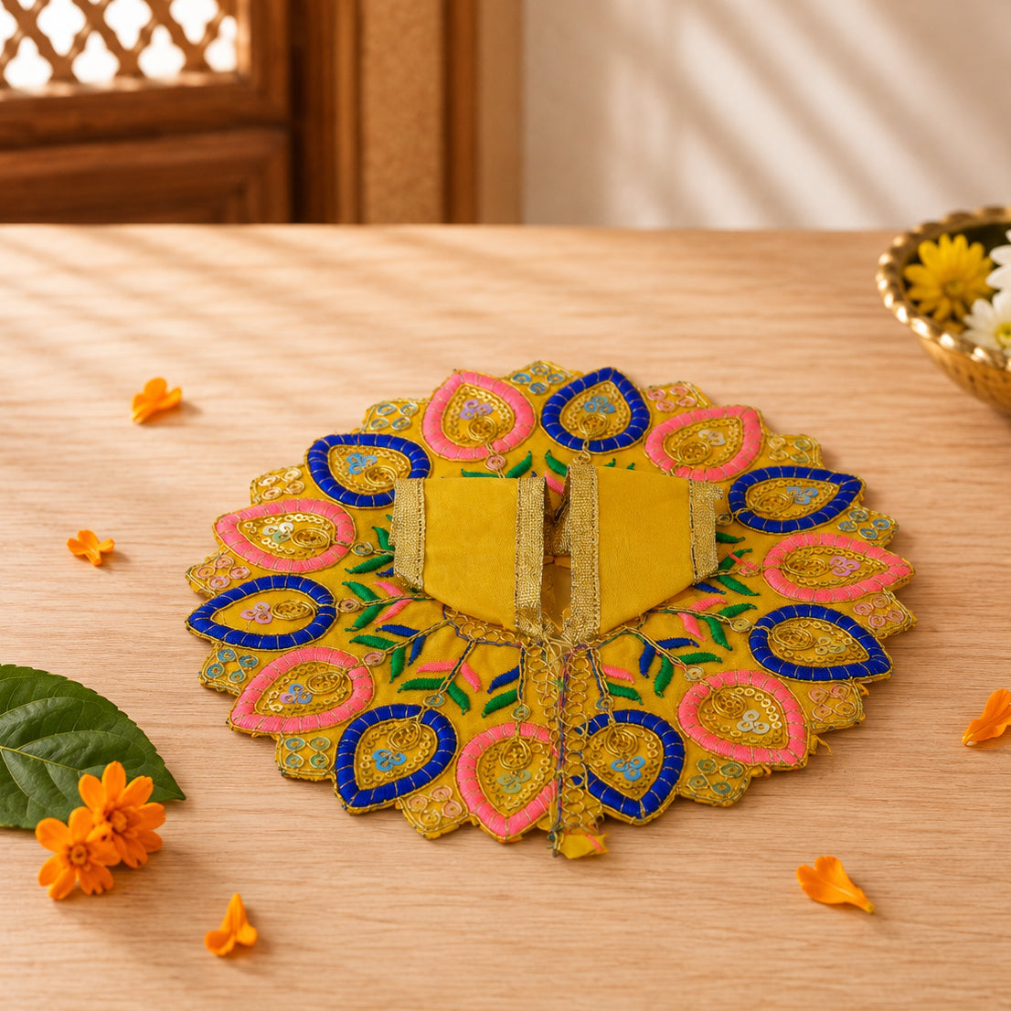 Floral Yellow-Blue Laddu Gopal Dress