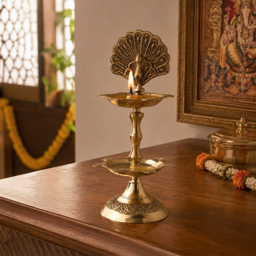 Traditional Brass Peacock Diya