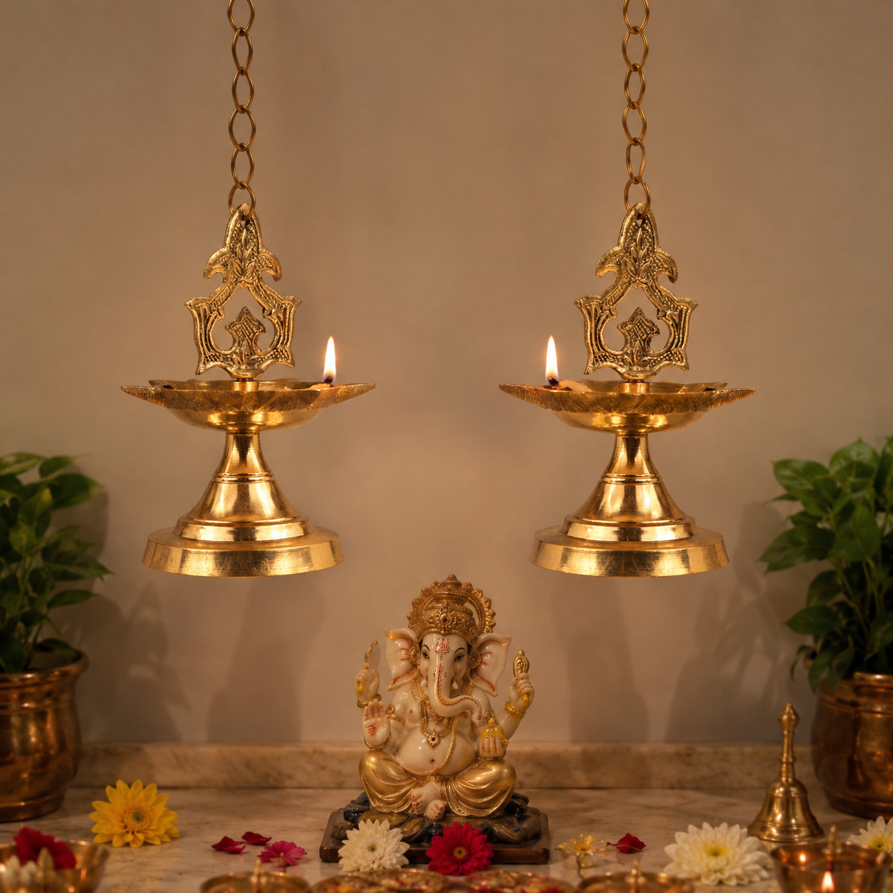 Handcrafted Brass Lamandeep Oil Lamp- Duo Set