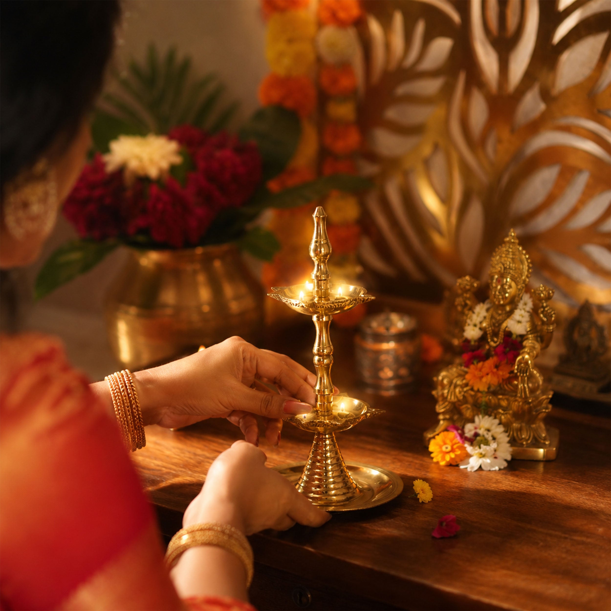 2 Layer Brass Kerala Oil Lamp