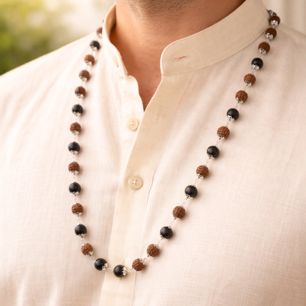 Shiv Shakti Karungali & Rudraksha Cap Mala – Balance & Protection Necklace