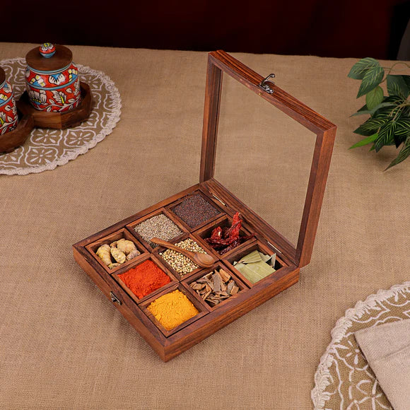 Wooden Spice Box with Spoon