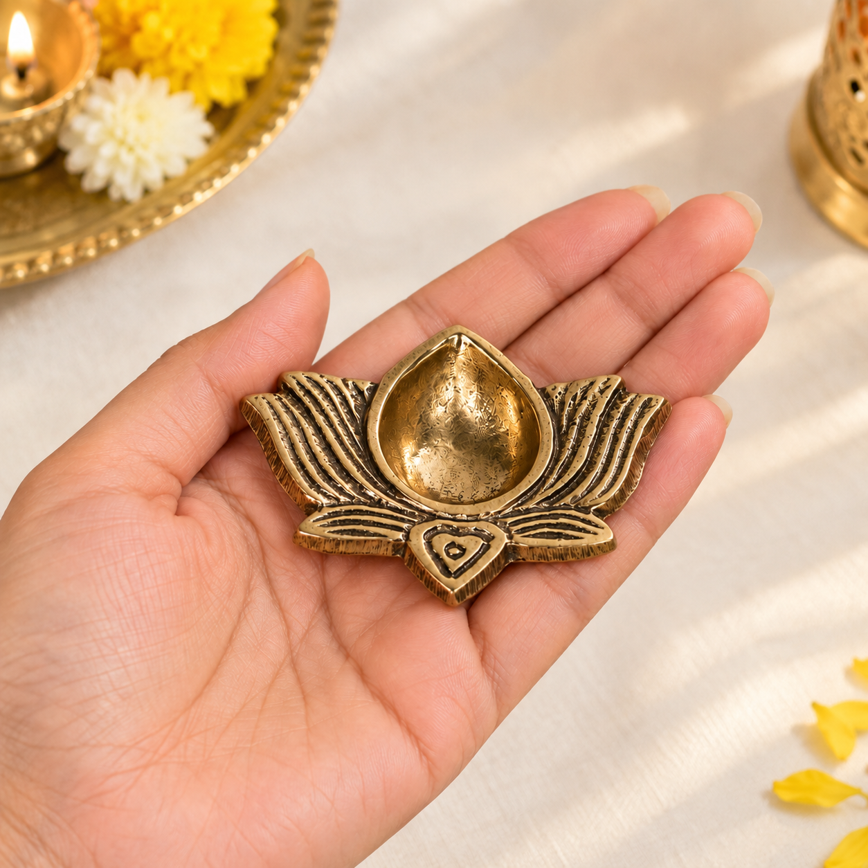 Handcrafted Brass Lotus Diya