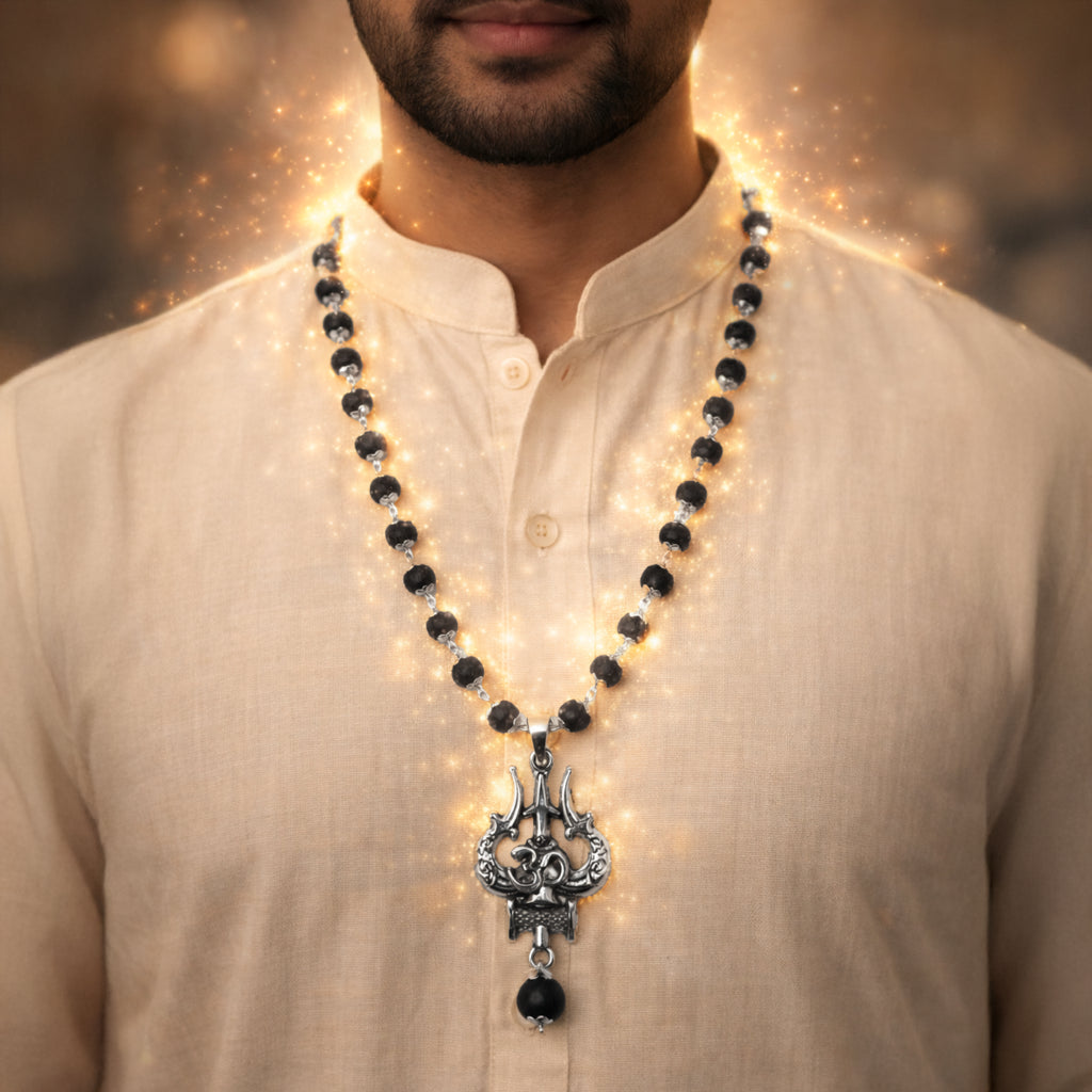 Mahadev Trishul Karungali Cap Mala – Divine Protection Necklace (Small Bead)
