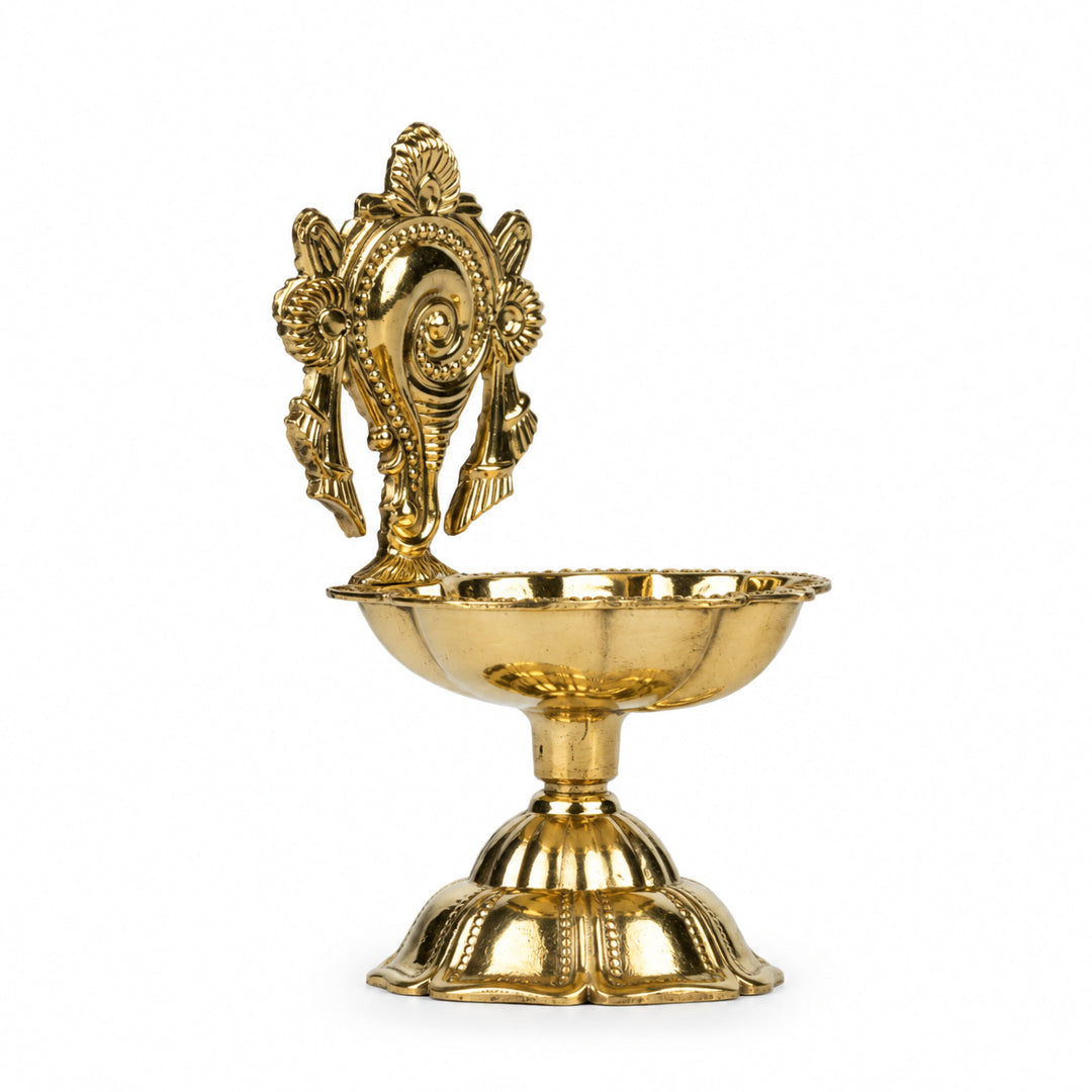 Brass Shankh Diya With Base