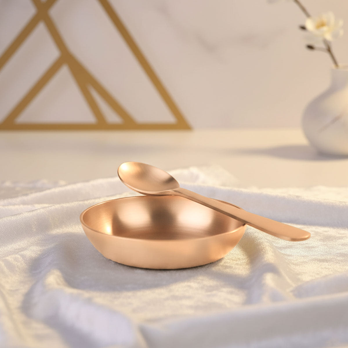 Kansa Thali Set | 6 Pieces Set | Mate 11 Inch Width 1 Thali, 2 Bowls, 1 Halwa bowl, 1 Glass, 1 Spoon | | Boost Immunity