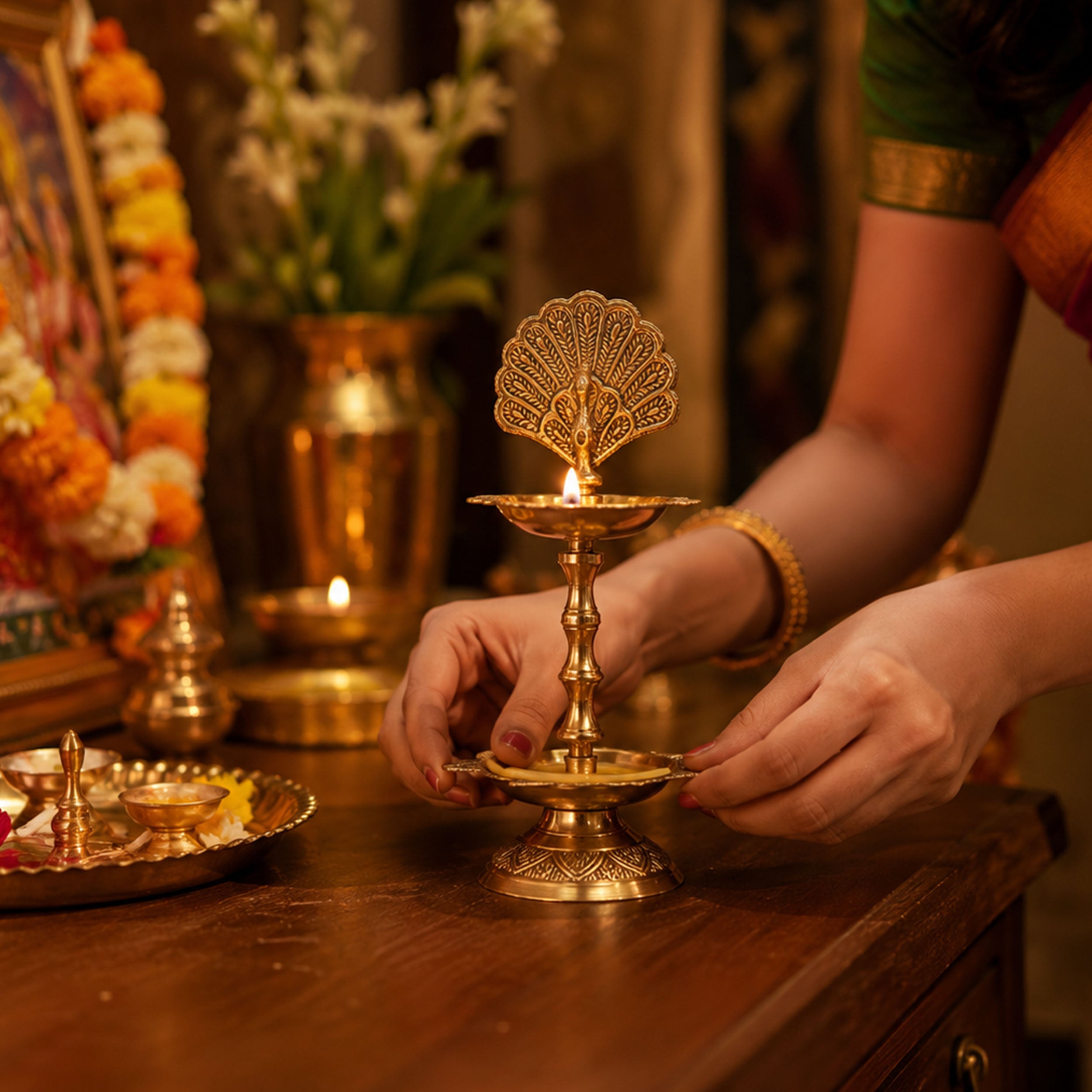 Traditional Brass Peacock Diya