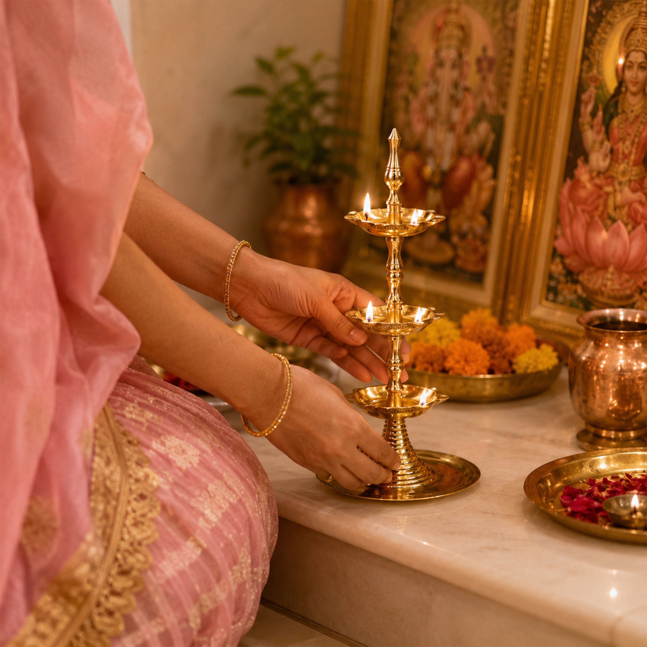 Brass 3- Layer Kerala Diya