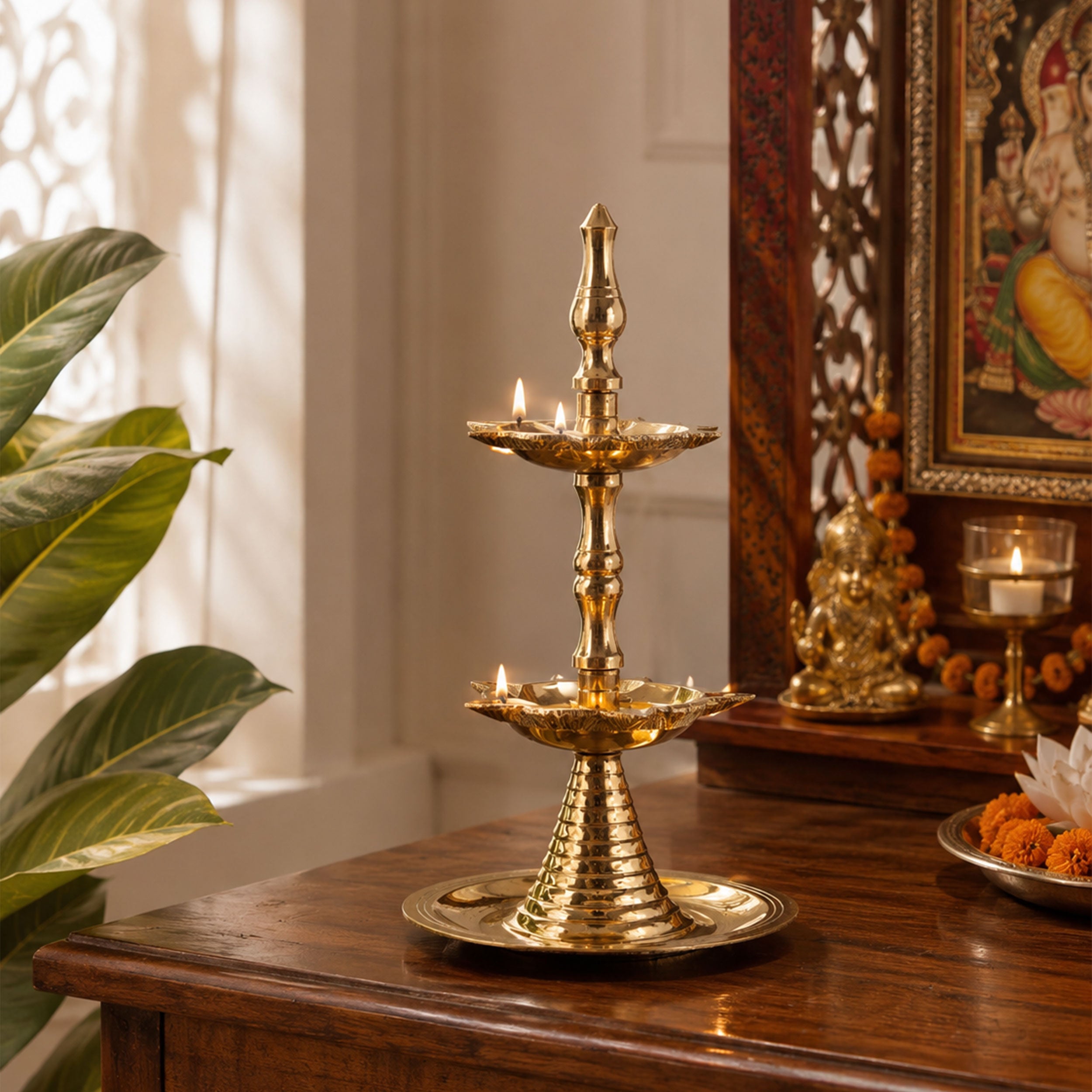 2 Layer Brass Kerala Oil Lamp