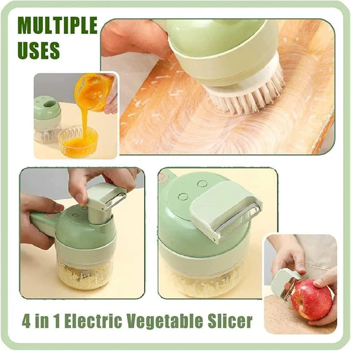 4-in-1 Portable Electric Vegetable Cutter | Chopper, Slicer, Grinder & Peeler in One