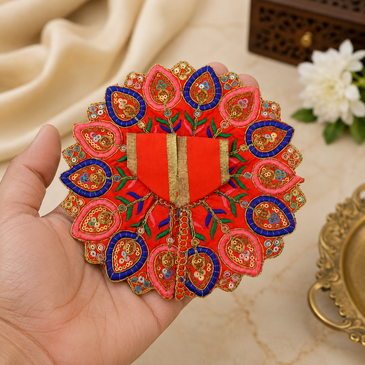 Floral Orange-Blue Laddu Gopal Dress