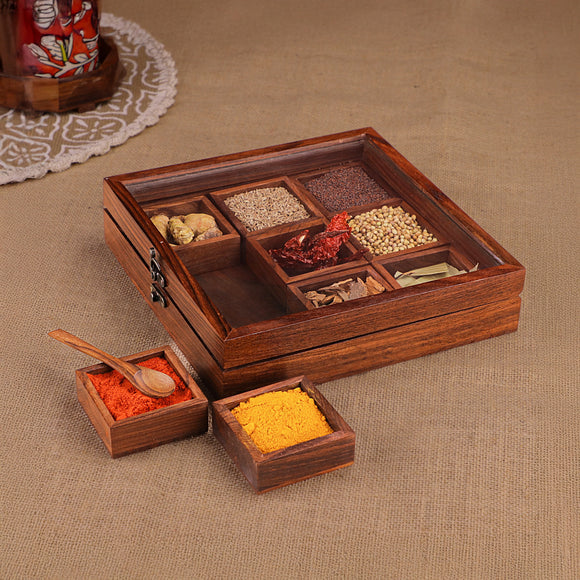 Wooden Spice Box with Spoon