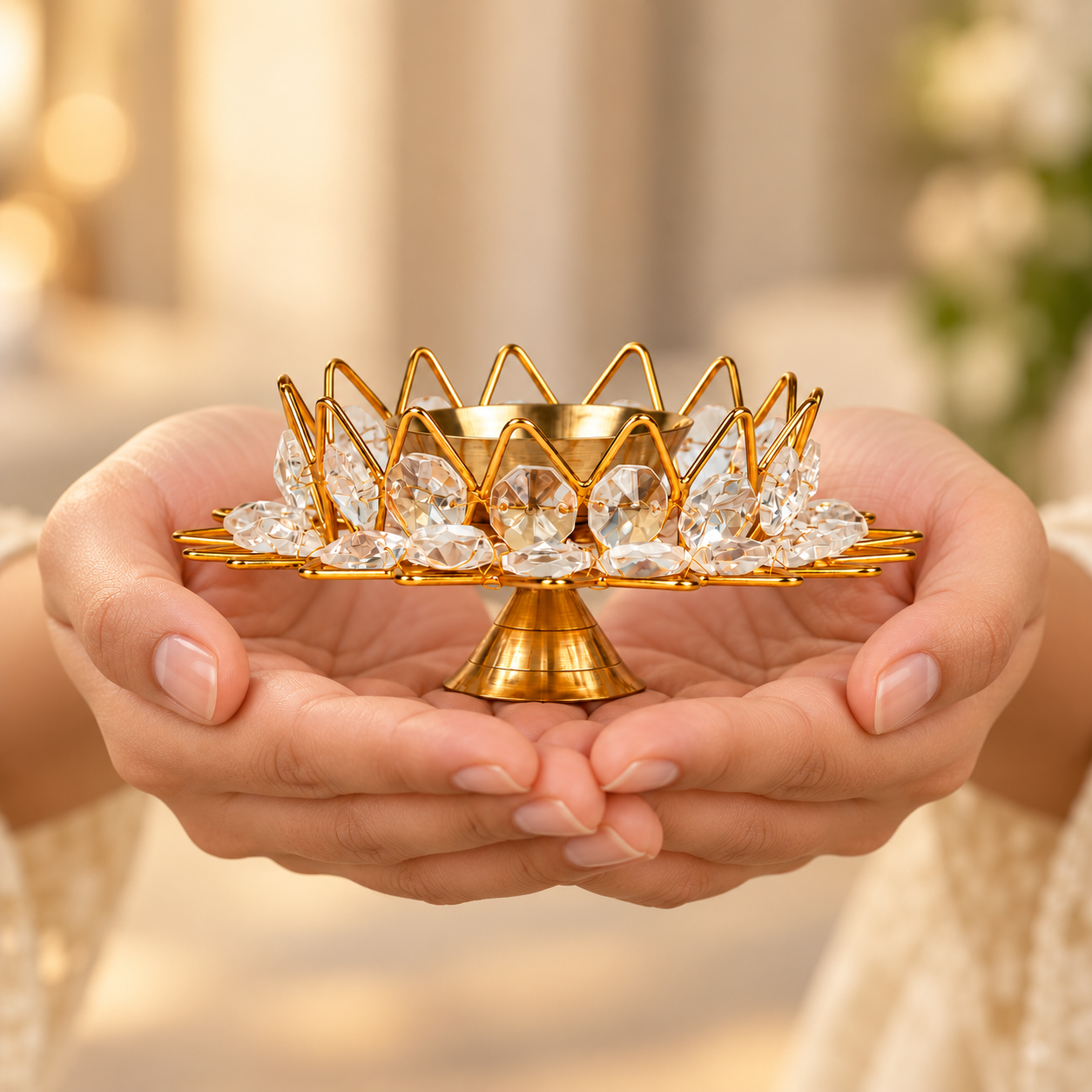 Brass Kamal Crystal Diya