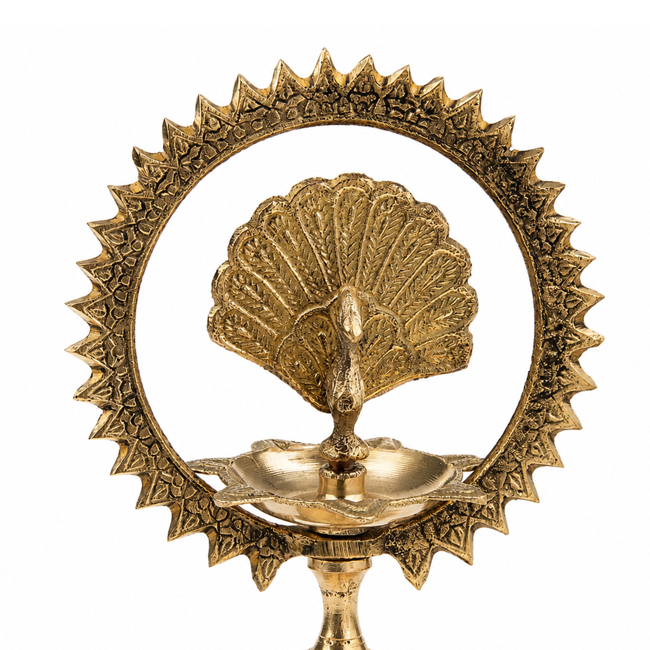 Handcrafted Pure Brass Peacock Two-Lamp Diya
