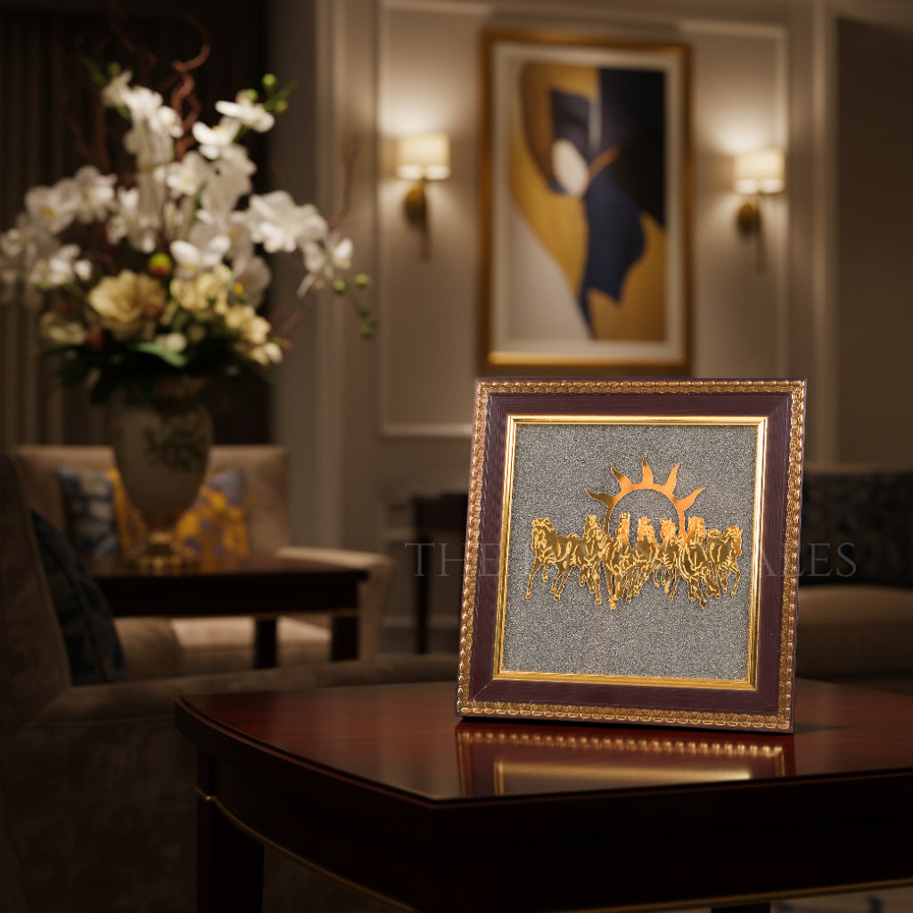 7 Horses on Raw Pyrite Frame